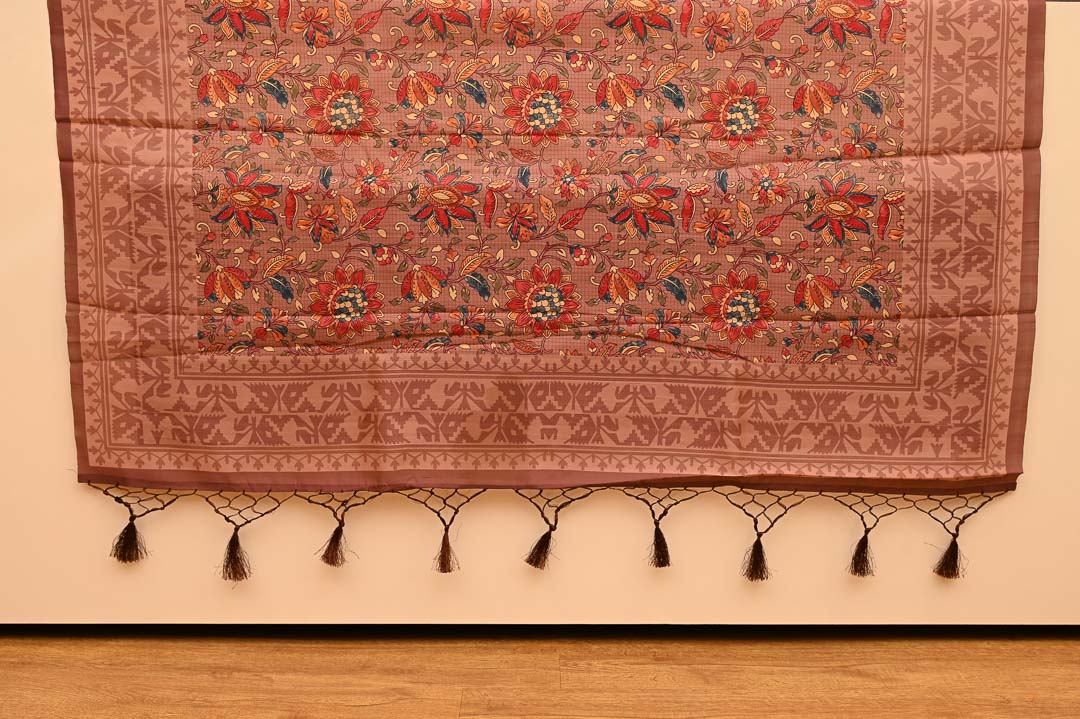 Wine Maroon Semi Tussar Saree-DDA029