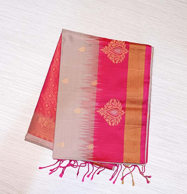 Soft Grey Kanchipuram Silk Saree