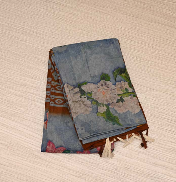 Steel Blue Pure Cotton Saree