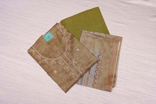 Olive Green Semi Tissue Tussar Salwar Material-DDA061