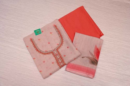 Coral orange and  Peach  Linen Material Salwar Material-DDA075