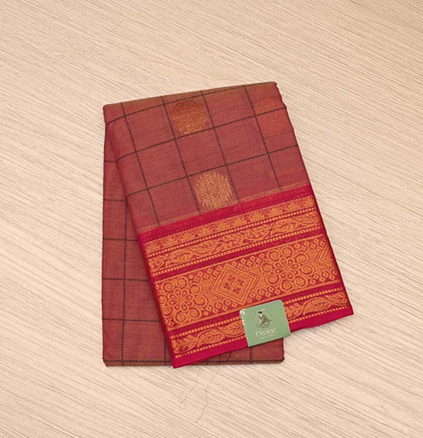Temple Red Chettinad Cotton Saree