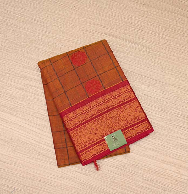 Terracotta Orange Chettinad Cotton Saree