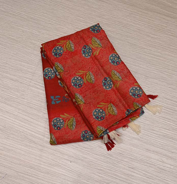 Tomato Red Pure Cotton Saree