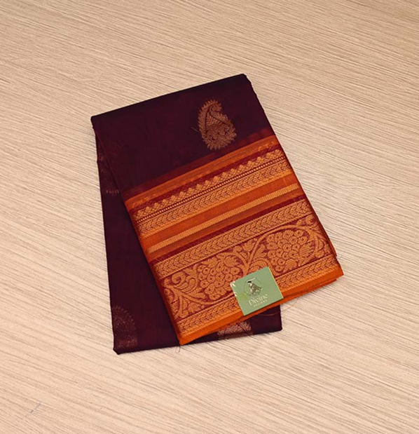 Wine Maroon Chettinad Cotton Saree