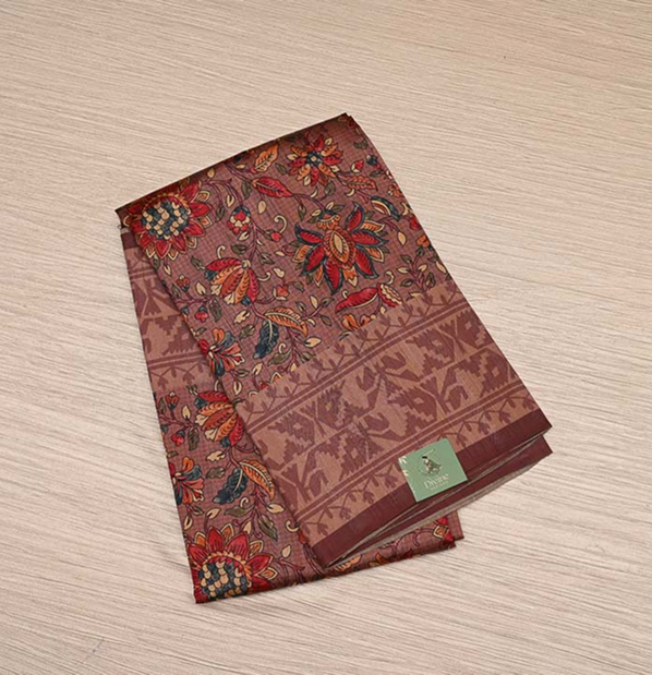 Wine Maroon Semi Tussar Saree