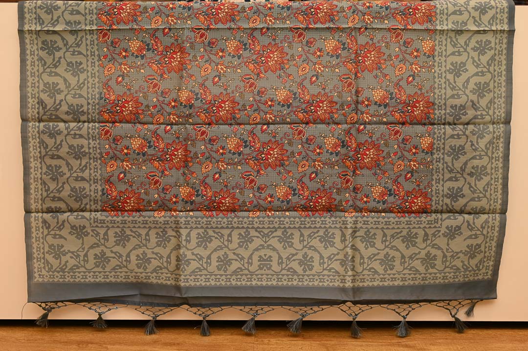 Slate Blue Semi Tussar Saree-DDA033